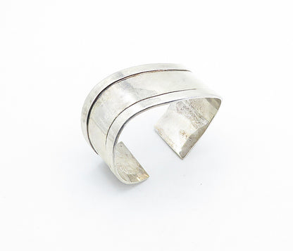 925 Sterling Silver  Vintage Shiny Wavy Raised Edge Cuff Bracelet  BT2564