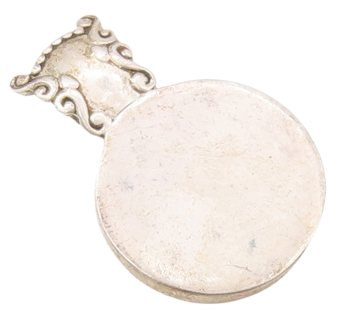 925 Sterling Silver Vintage Pendant Minimalist Swirly Carved Coin  PT23530