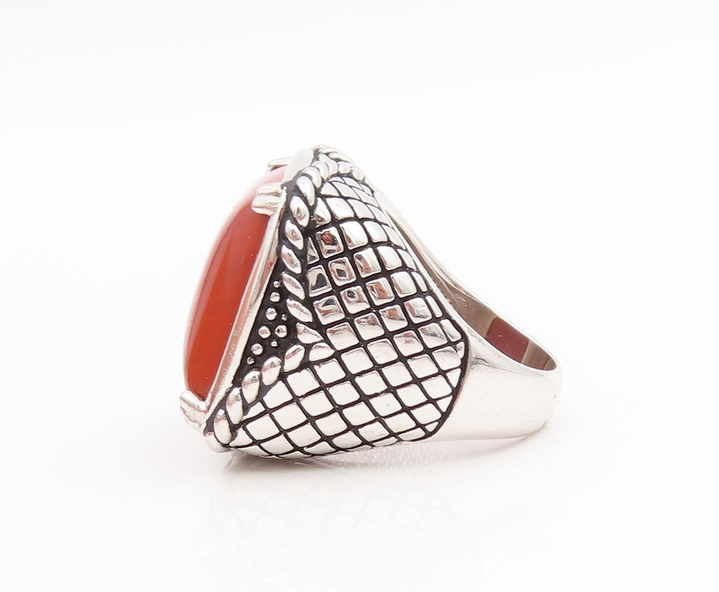 925 Sterling Silver Vintage Ring Cabochon Carnelian Chunky Band  Sz 7  RG34424