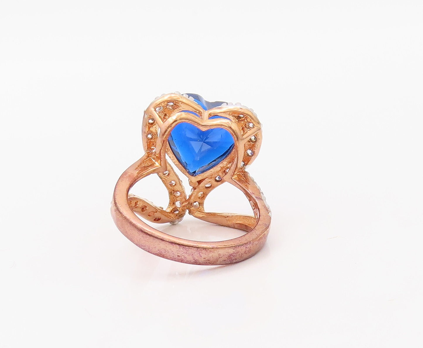 925 Sterling Silver Vintage Ring Rose Gold Plated Sapphire & CZ  Sz 7  RG30773
