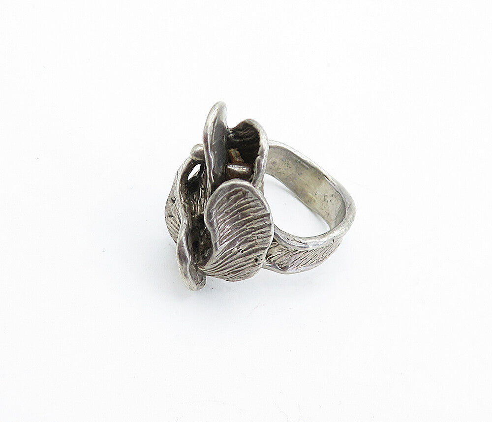 925 Sterling Silver  Vintage Modernist Sculpted Oxidized Band Ring Sz 7 RG4750