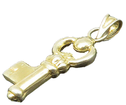 925 Sterling Silver  Vintage Shiny Petite Gold Plated Key Pendant  PT17816