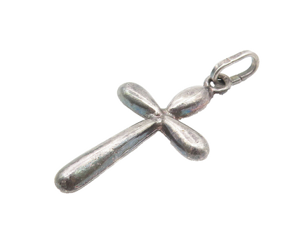 925 Sterling Silver  Vintage Dark Tone Petite Religious Cross Pendant  PT8780