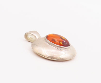 925 Sterling Silver Vintage Pendant ESPO SIG Minimalist Cabochon Amber  PT22833