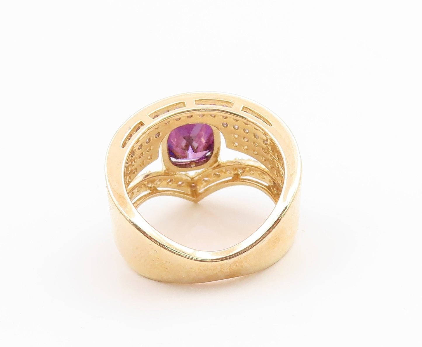 925 Sterling Silver Vintage Ring Gold Plated Classic Amethyst Band Sz 5 RG35883