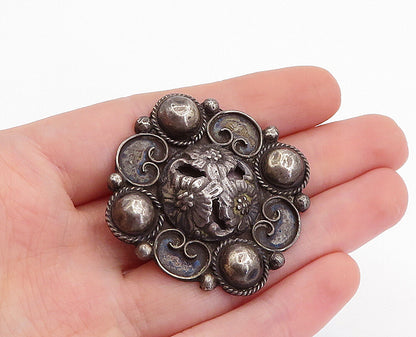 MEXICO 925 Sterling Silver  Vintage Oxidized Floral Twist Brooch Pin  BP1816