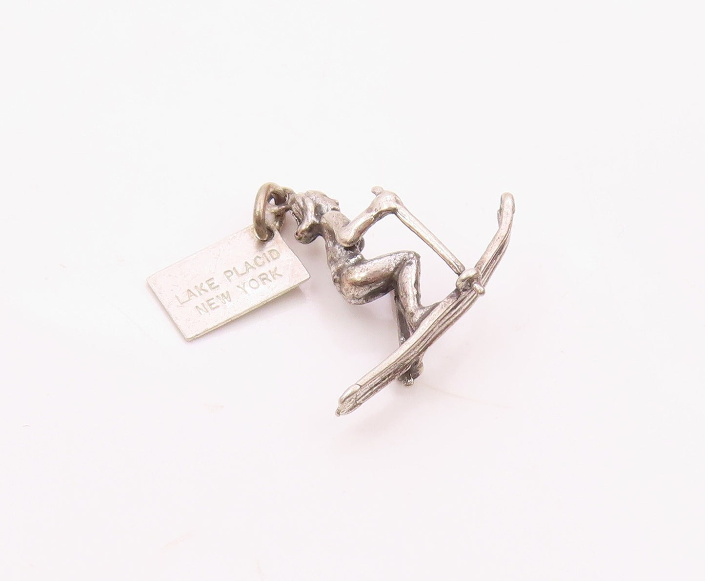 925 Sterling Silver  Vintage Woman Skiing Sports Charm Pendant  PT20816