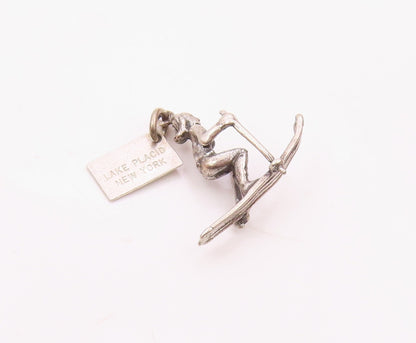 925 Sterling Silver  Vintage Woman Skiing Sports Charm Pendant  PT20816