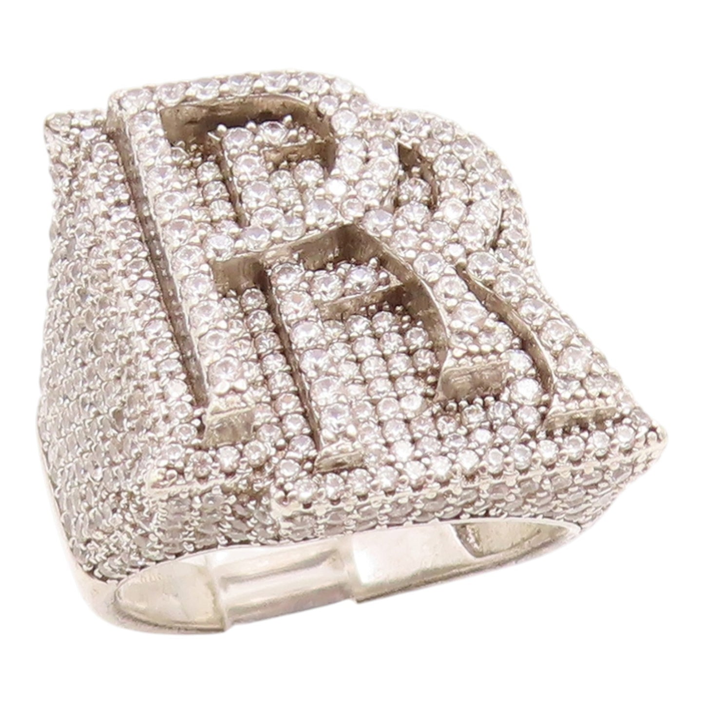 925 Sterling Silver Vintage Ring CZ Cluster Letter R Initial Band  Sz 9  RG35748