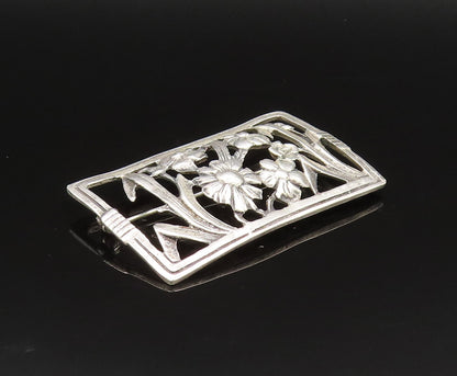 925 Sterling Silver  Vintage Antique Flower Cutout Dome Brooch Pin  BP9617
