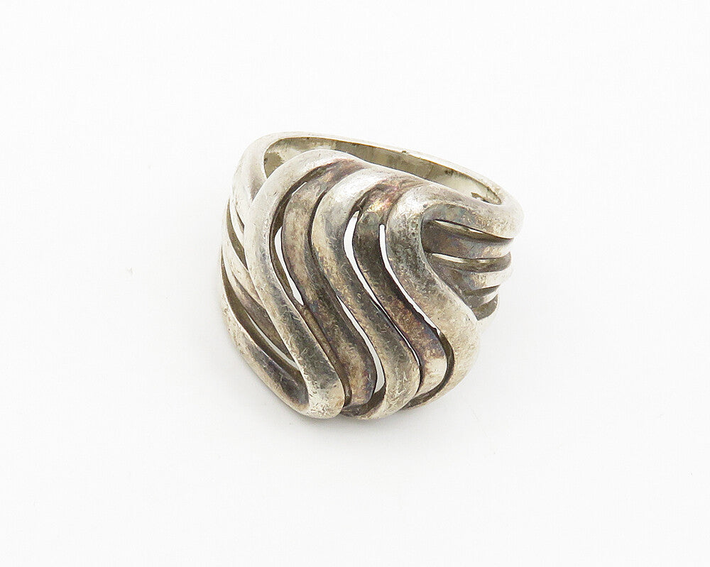 925 Sterling Silver  Vintage Split Shank Swirled Band Ring Sz 5  RG18096