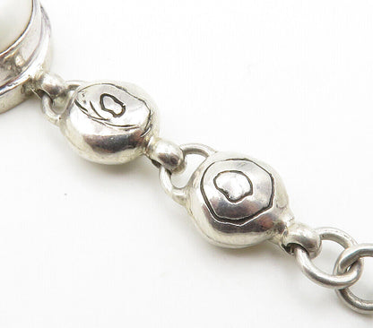 925 Sterling Silver  Vintage Pearl Domes Etched Link Chain Bracelet  BT5970