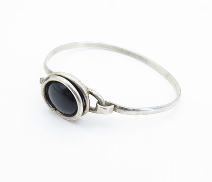925 Sterling Silver  Vintage Cabochon Cut Black Onyx Cuff Bracelet  BT3163