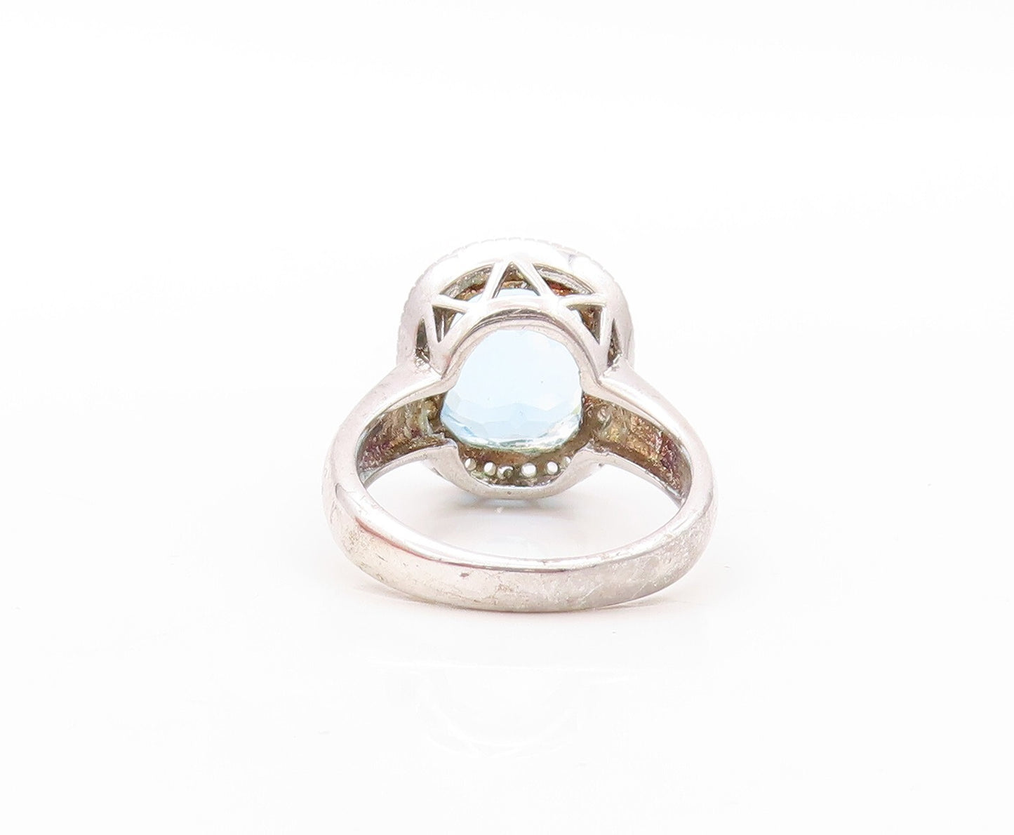 925 Sterling Silver Vintage Ring Designer Round Blue & White Topaz Sz 7  RG30840