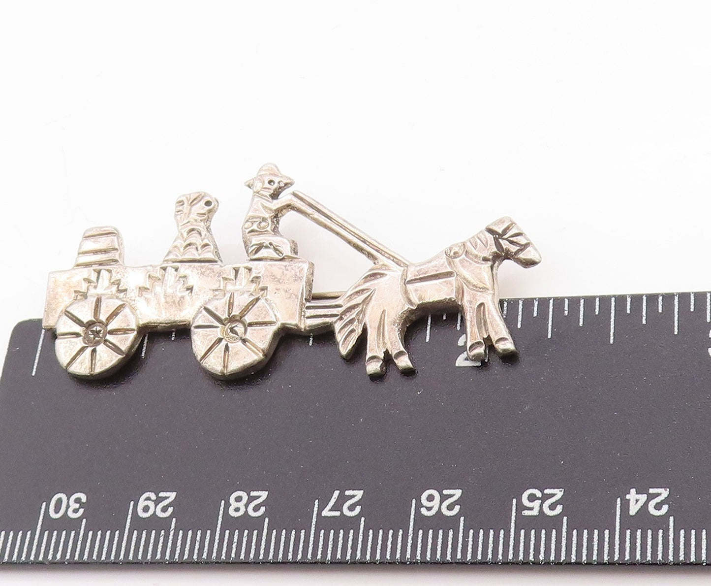 925 Sterling Silver Vintage Brooch Etched Horse and Farm Wagon Pin  BP11783