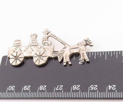 925 Sterling Silver Vintage Brooch Etched Horse and Farm Wagon Pin  BP11783