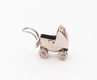 925 Sterling Silver  Vintage Baby Buggy Stroller Charm Pendant  PT21407