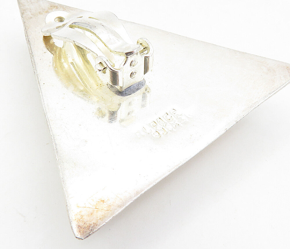 MEXICO 925 Sterling Silver  Vintage Hollow Triangle Non Pierce Earrings EG4581