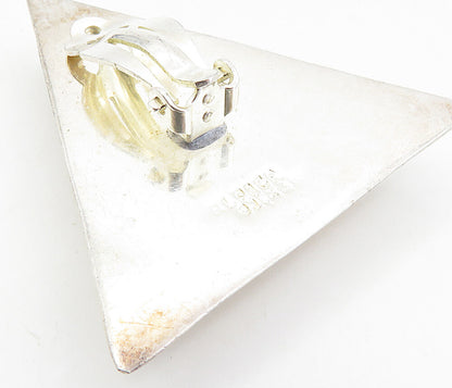 MEXICO 925 Sterling Silver  Vintage Hollow Triangle Non Pierce Earrings EG4581