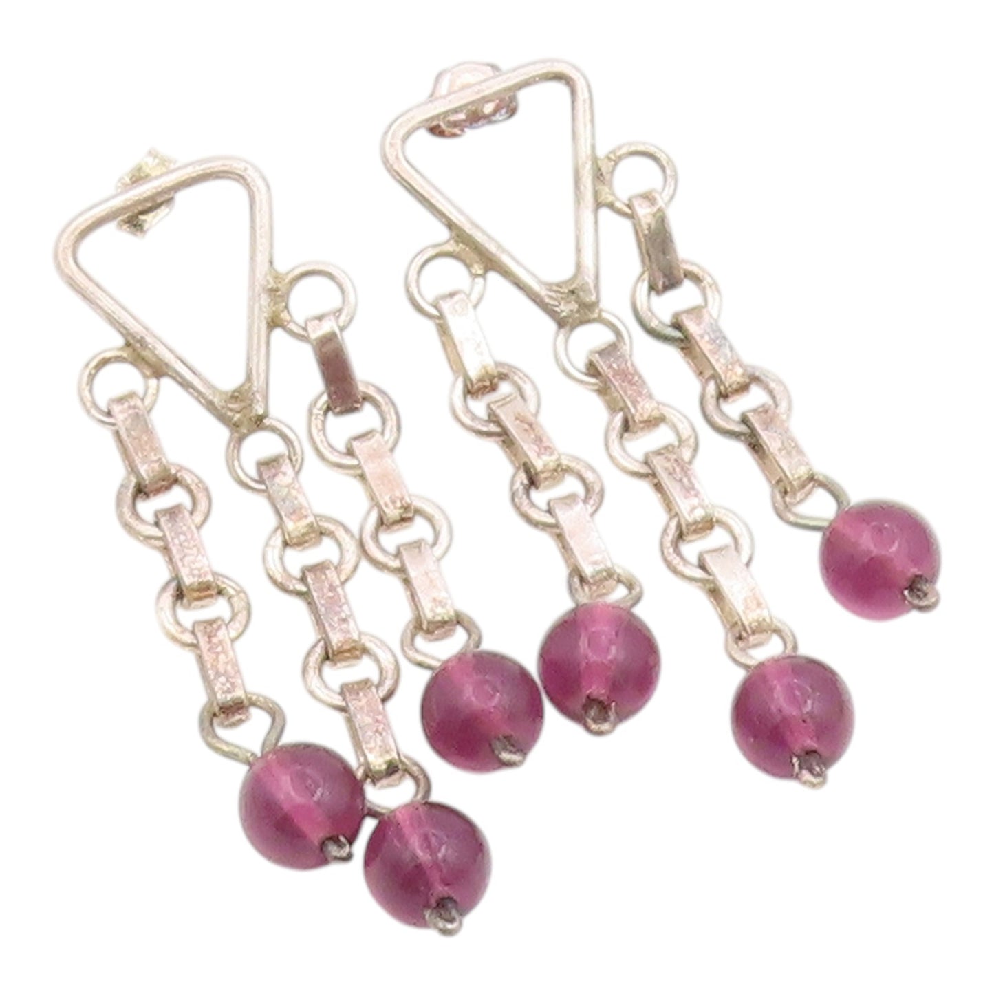 925 Sterling Silver Vintage Earrings Amethyst Bead Geometric Chandelier  EG14440