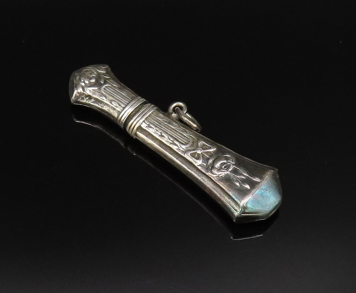 925 Silver  Vintage Carved Bow Tie Pointed Linear Pendant (OPENS)  PT21602