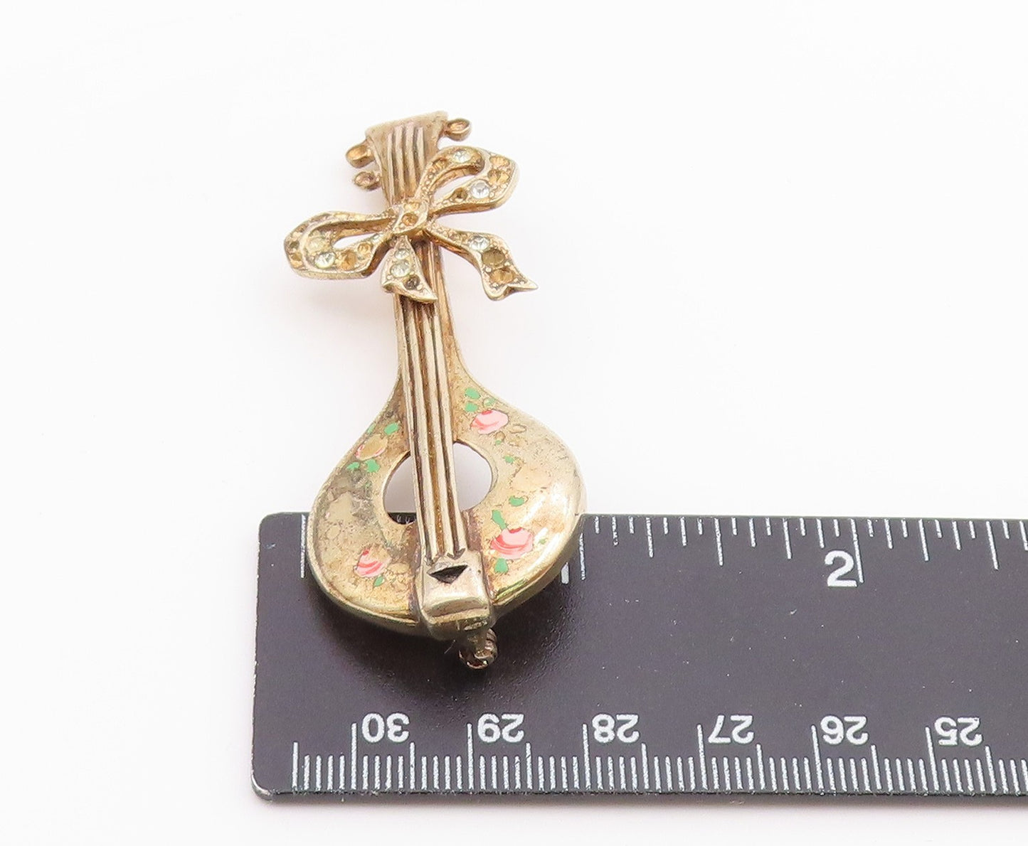 925 Sterling Silver  Vintage Antique Topaz Ribbon Bow Banjo Brooch Pin  BP8475
