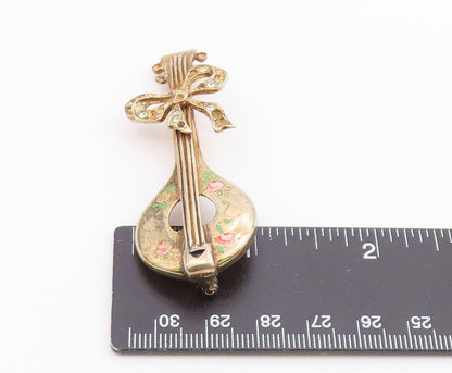 925 Sterling Silver  Vintage Antique Topaz Ribbon Bow Banjo Brooch Pin  BP8475
