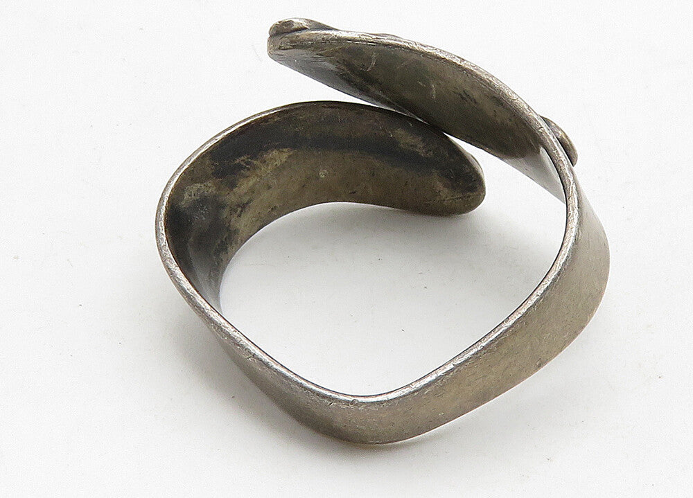 925 Sterling Silver  Vintage Oxidized Swirl Detail Bypass Ring Sz 9  RG10498