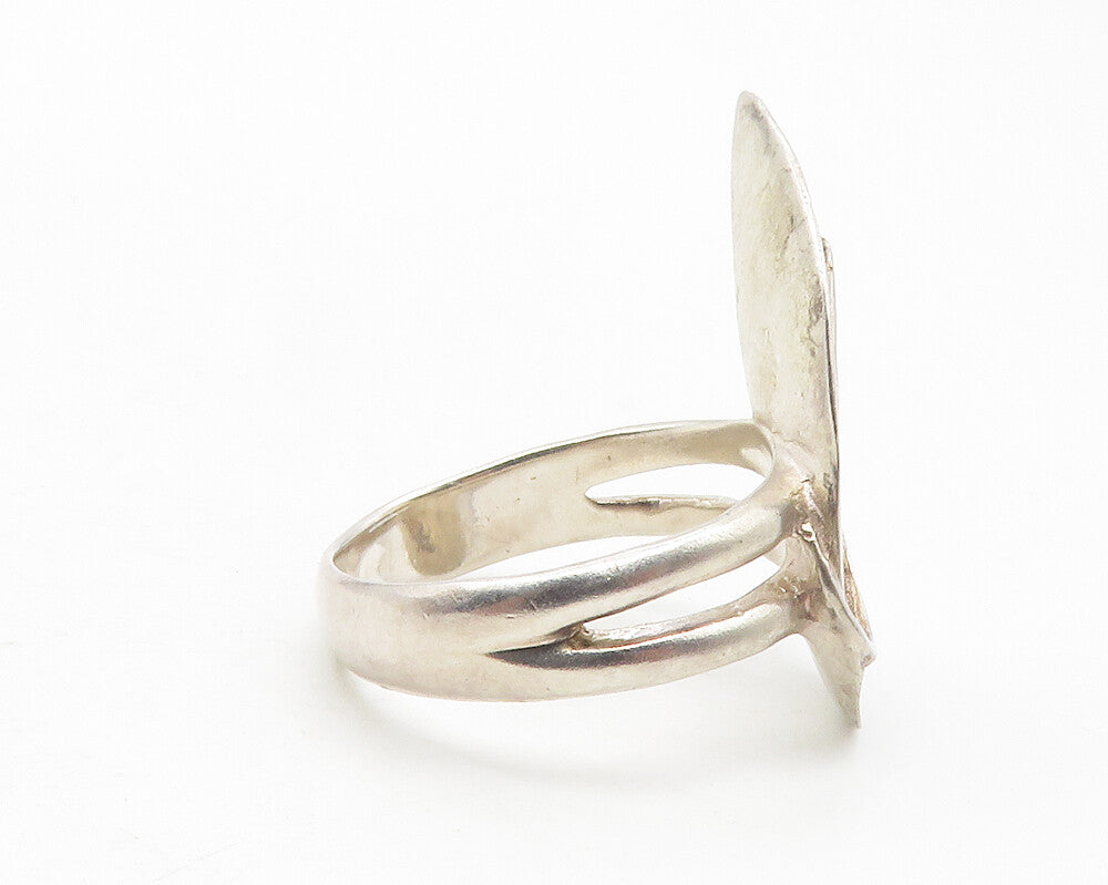 925 Sterling Silver  Vintage Shiny Flower Motif Split Band Ring Sz 6  RG11756