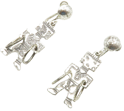 925 Sterling Silver  Vintage Etched Detail Statue Figure Drop Earrings  EG7826