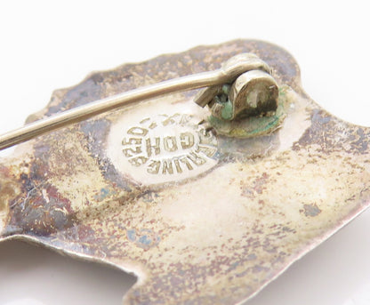 925 Sterling Silver Vintage Brooch MEXICO Turquoise Inlay Etched Fish  BP11852