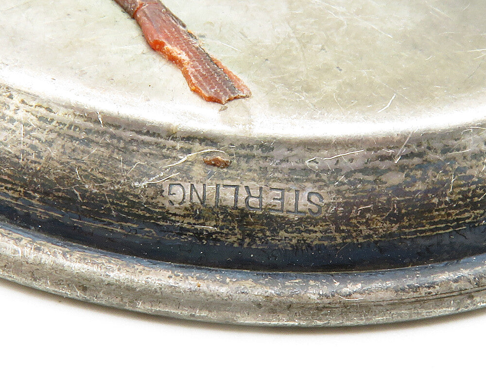 925 Sterling Silver  Vintage Dark Tone Etched Animal Round Tinket Dish  TR1985