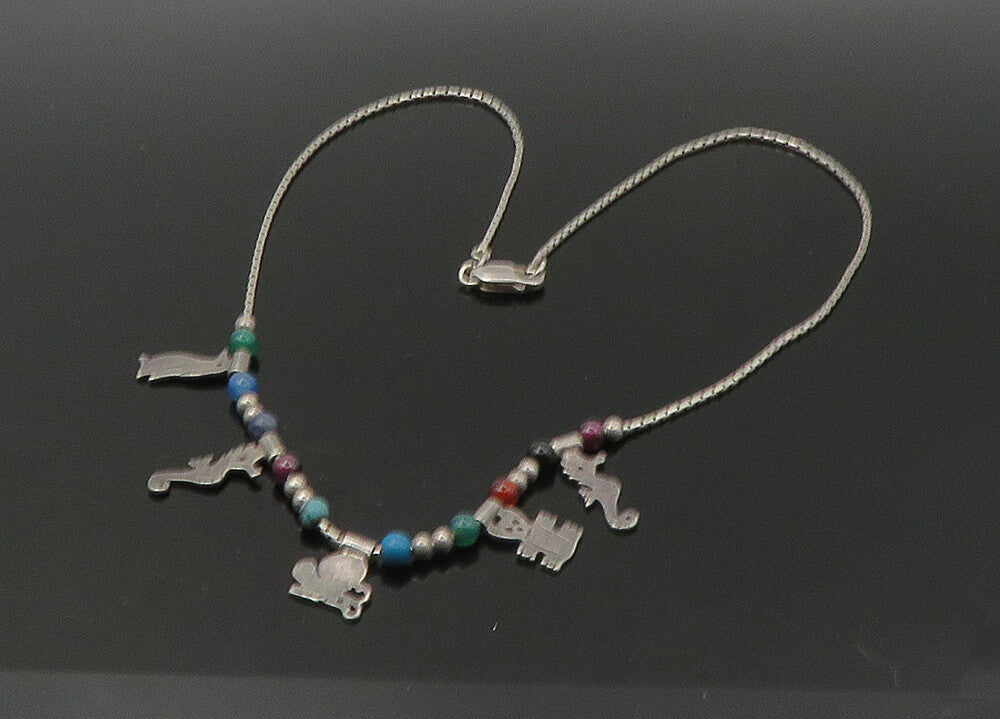 925 Sterling Silver Vintage Turquoise & Multi Stone Chain Necklace NE3668