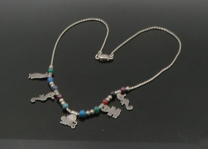 925 Sterling Silver Vintage Turquoise & Multi Stone Chain Necklace NE3668