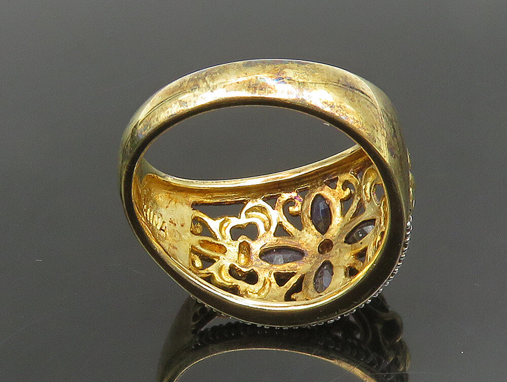 925 Silver  Vintage Two Tone Black Spinel Floral Scroll Ring Sz 10  RG25176