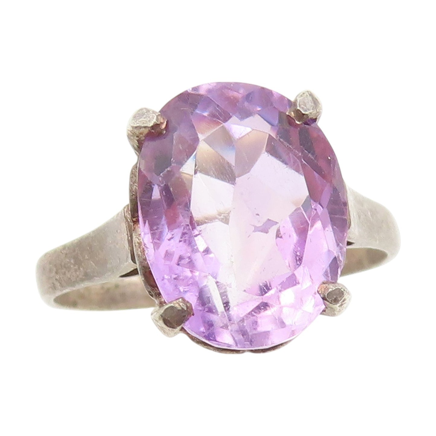 925 Sterling Silver Vintage Ring Faceted Amethyst Solitaire Band  Sz 9  RG34240