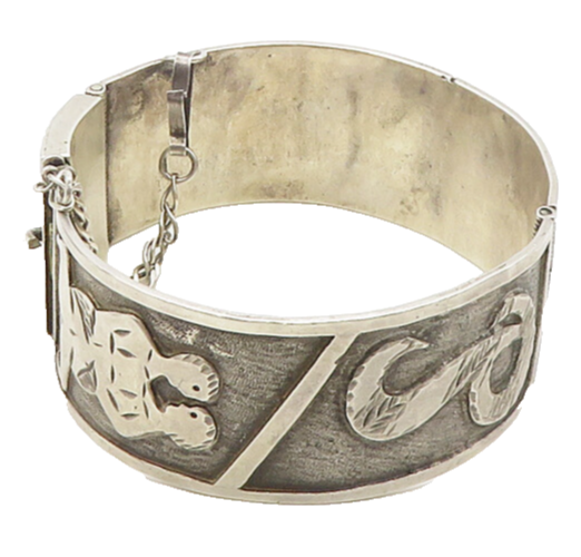 925 Sterling Silver  Vintage Chiseled Couple Initials Bangle Bracelet  BT7468