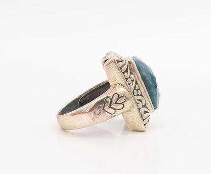 925 Sterling Silver Vintage Ring Rectangle Blue Framed Gemstone  Sz 8  RG30528