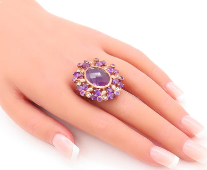 925 Sterling Silver Vintage Ring Rose Gold Plated Amethyst Flower  Sz 7  RG29632