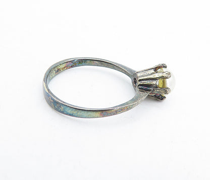 925 Sterling Silver Vintage Petite Pearl Dark Tone Solitaire Ring Sz 7 RG5197