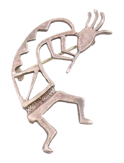 SOUTHWESTERN 925 Silver Vintage Kokopelli Dancer Outline Brooch Pin BP9533
