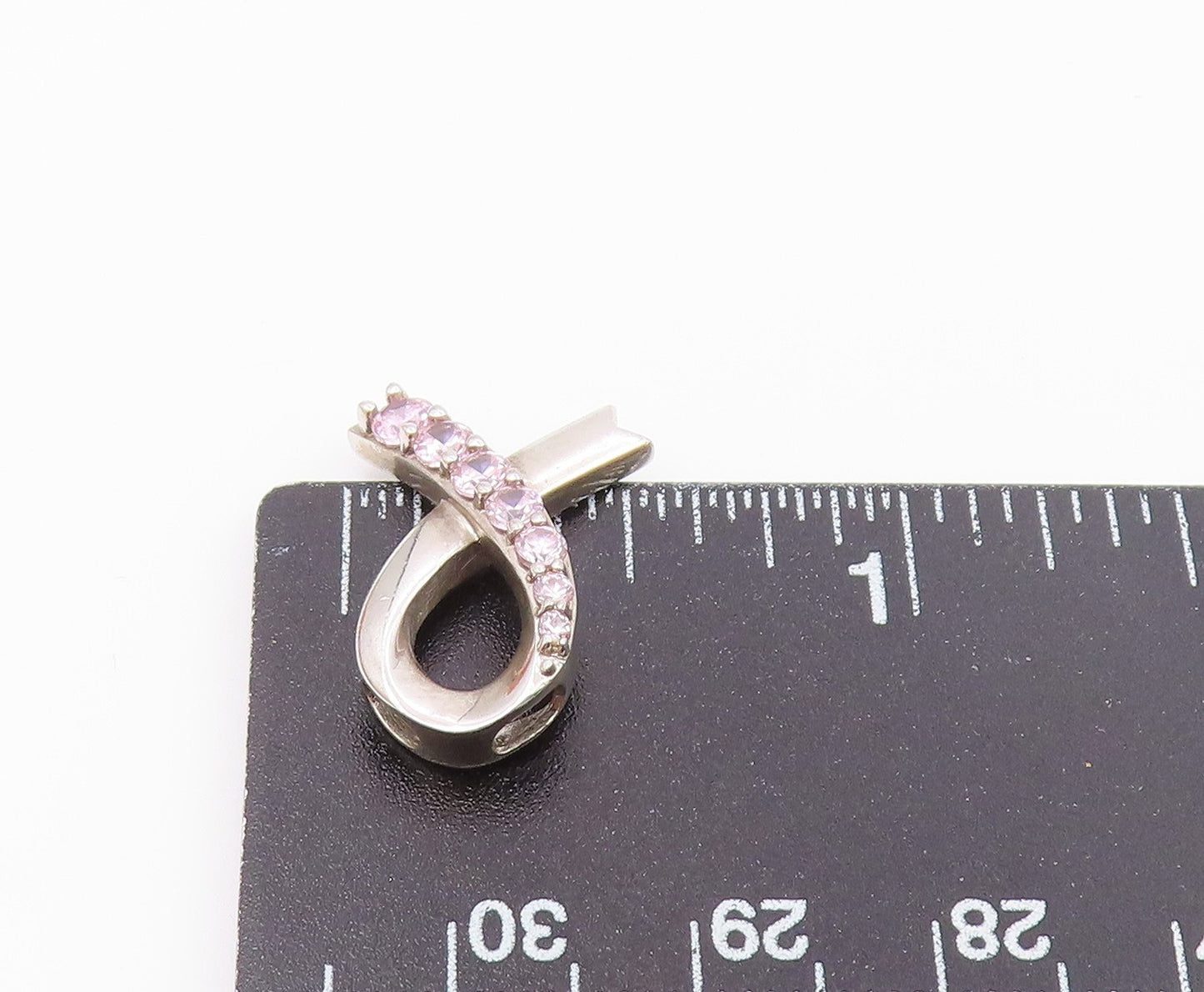 925 Sterling Silver  Vintage Shiny Pink Topaz Ribbon Pendant  PT16277