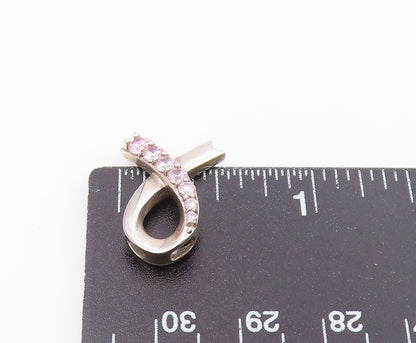 925 Sterling Silver  Vintage Shiny Pink Topaz Ribbon Pendant  PT16277