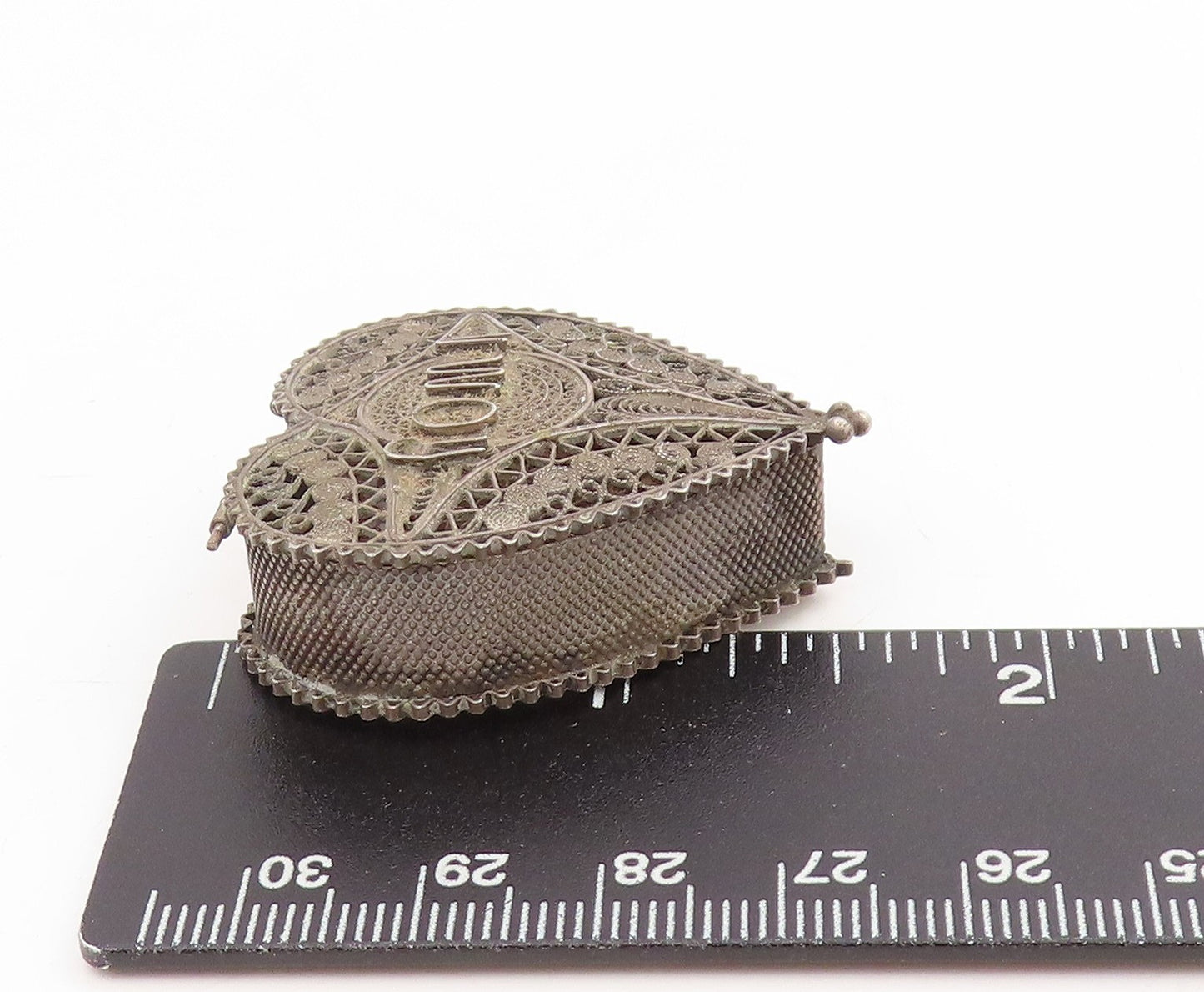 925 Sterling Silver Vintage Trinket Box Antique Love Heart Filigree OPENS TR4197