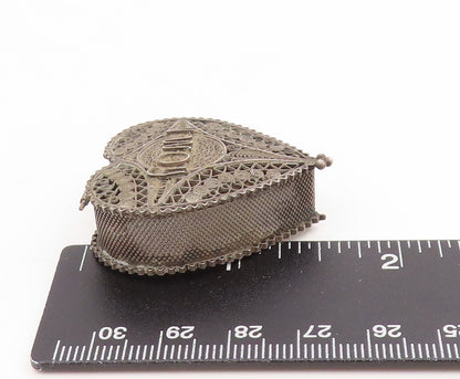 925 Sterling Silver Vintage Trinket Box Antique Love Heart Filigree OPENS TR4197
