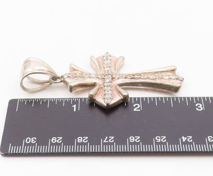 925 Sterling Silver  Vintage Cubic Zirconia Religious Cross Pendant  PT15783