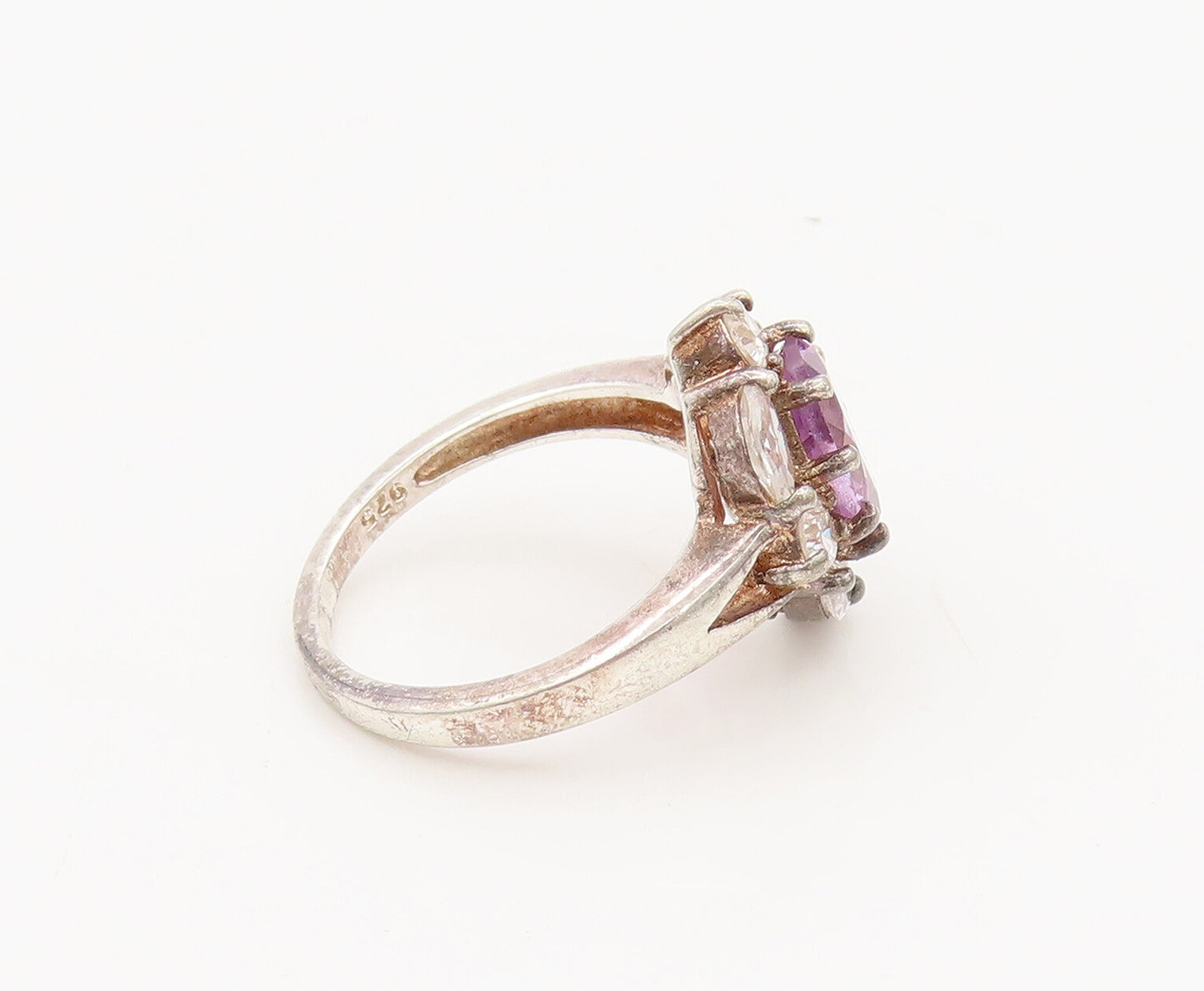 925 Sterling Silver  Vintage Two Tone Multi Cut CZ Floral Ring Sz 7  RG26761