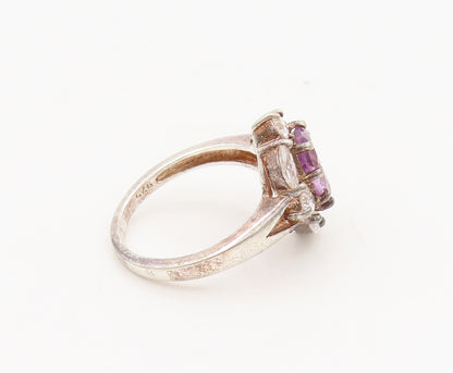 925 Sterling Silver  Vintage Two Tone Multi Cut CZ Floral Ring Sz 7  RG26761