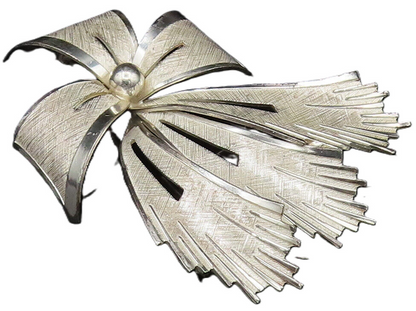 GERMANY 925 Silver  Vintage Textured Ribbon Bow Tie Dome Brooch Pin  BP9741
