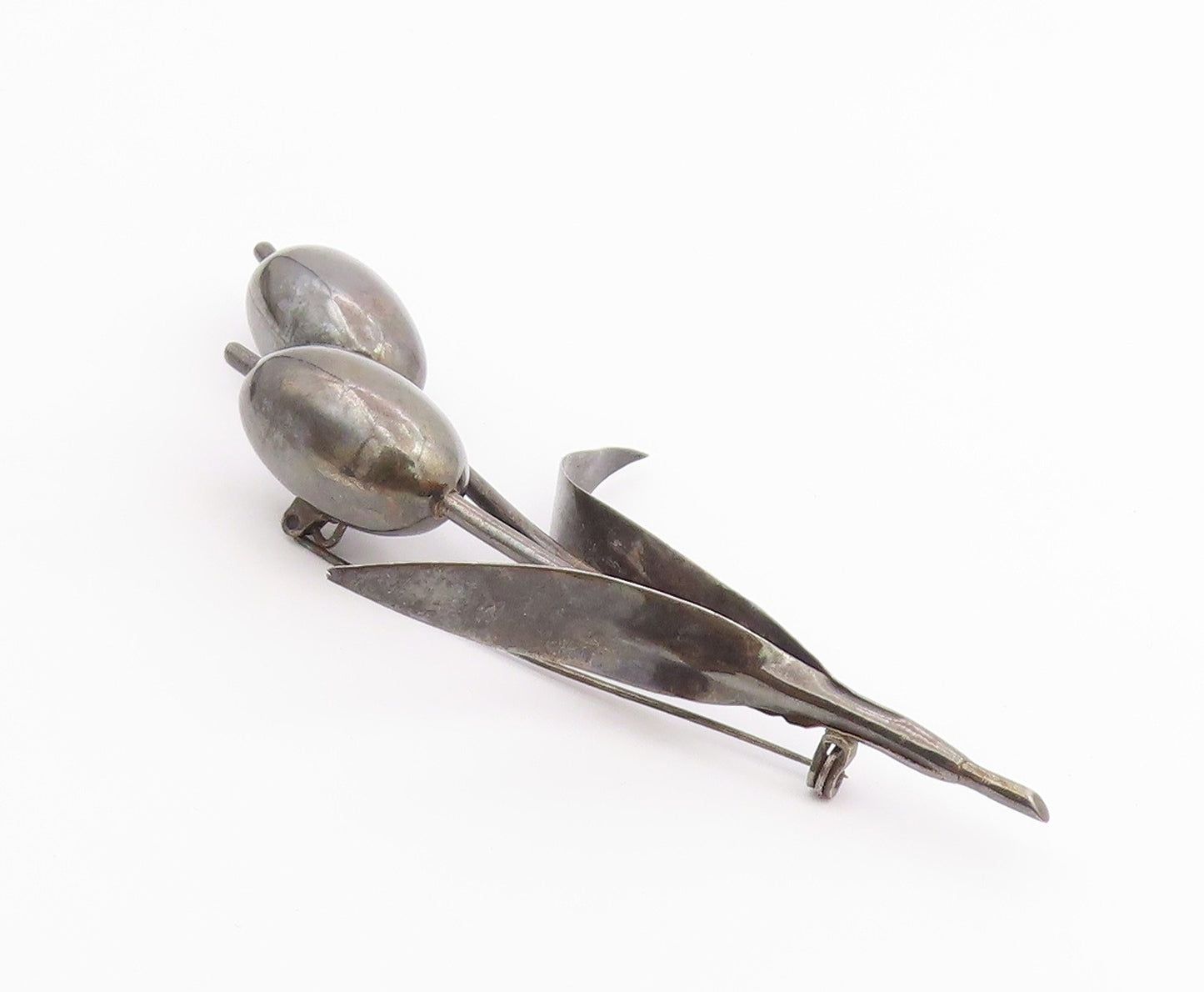 MEXICO 925 Silver  Vintage Large Stem Flower Statement Brooch Pin  BP9941